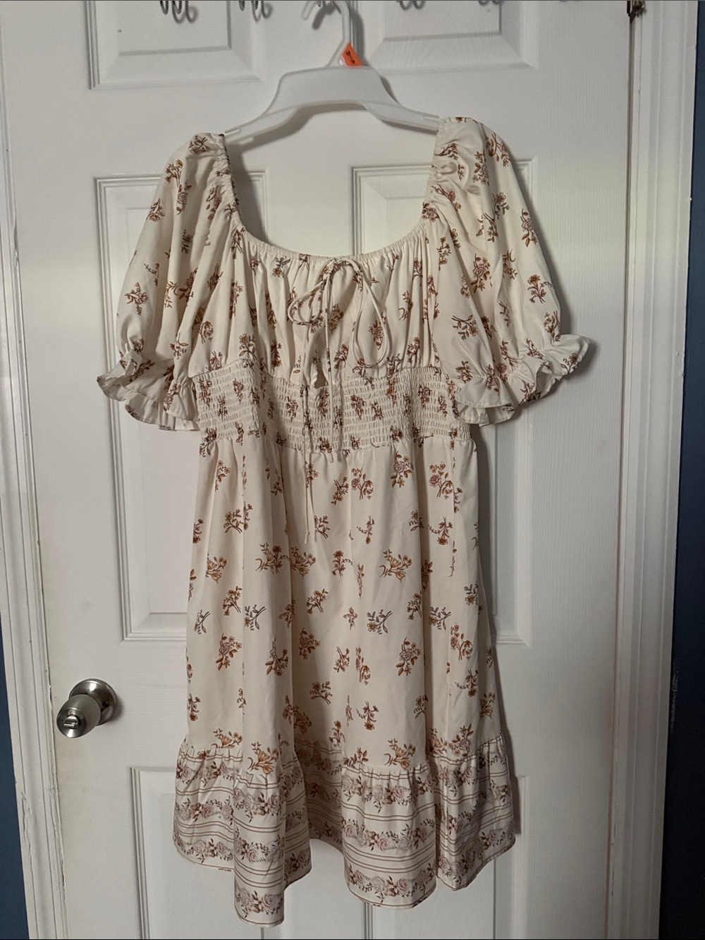 SHEIN Cream Midi Dress with Brown Floral Print